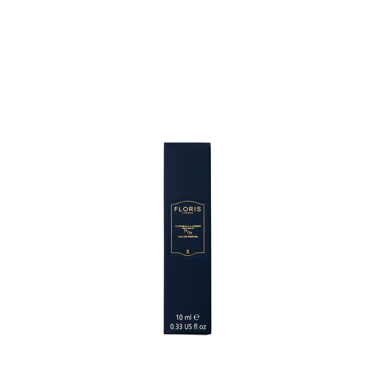 A navy blue Floris London 71/72 Eau de Parfum box (10 ml men's fragrance), inspired by Jermyn Street, on a plain white background.