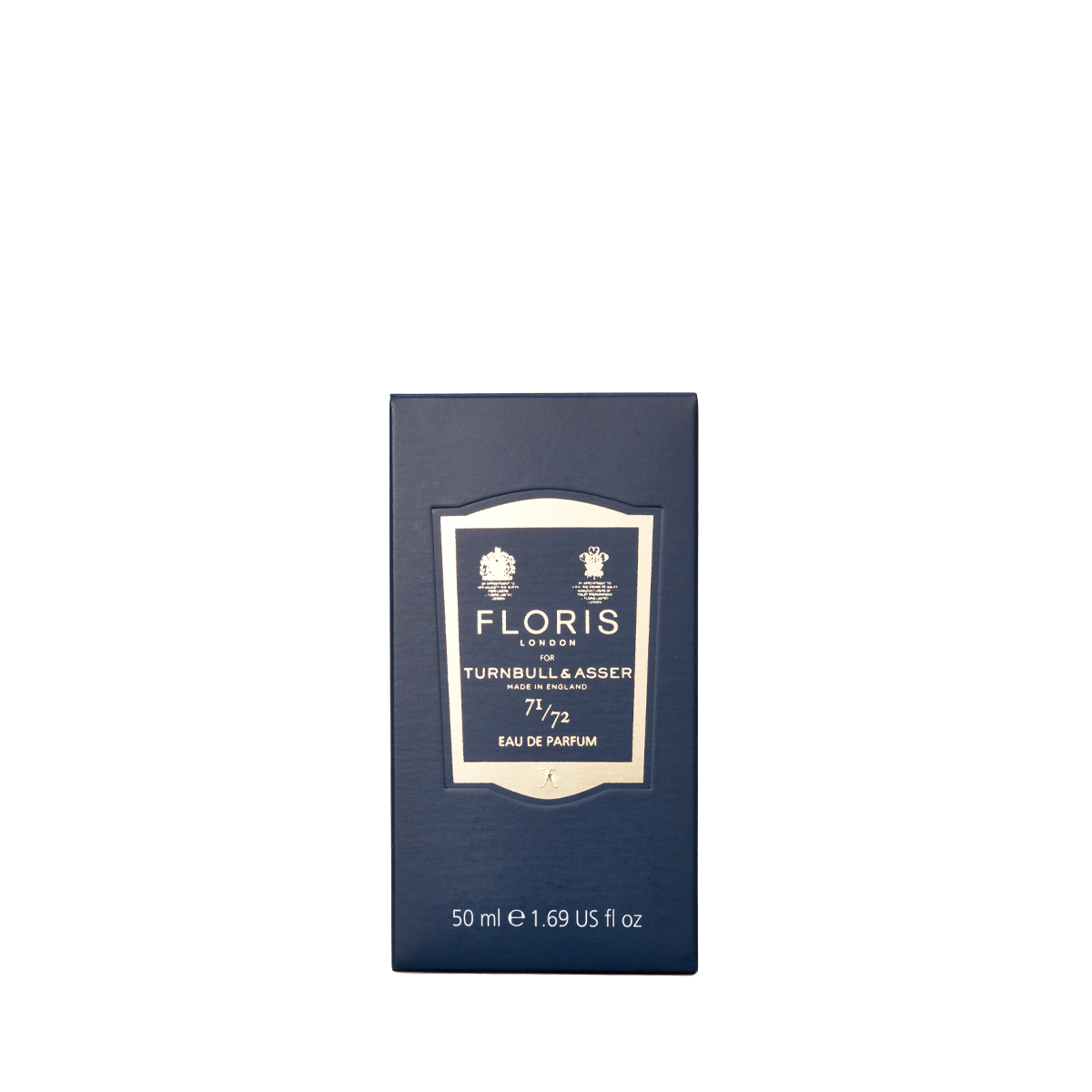 A blue box of Floris London 71/72 - Eau de Parfum, 50ml, inspired by Jermyn Street style, stands out against a plain white background.