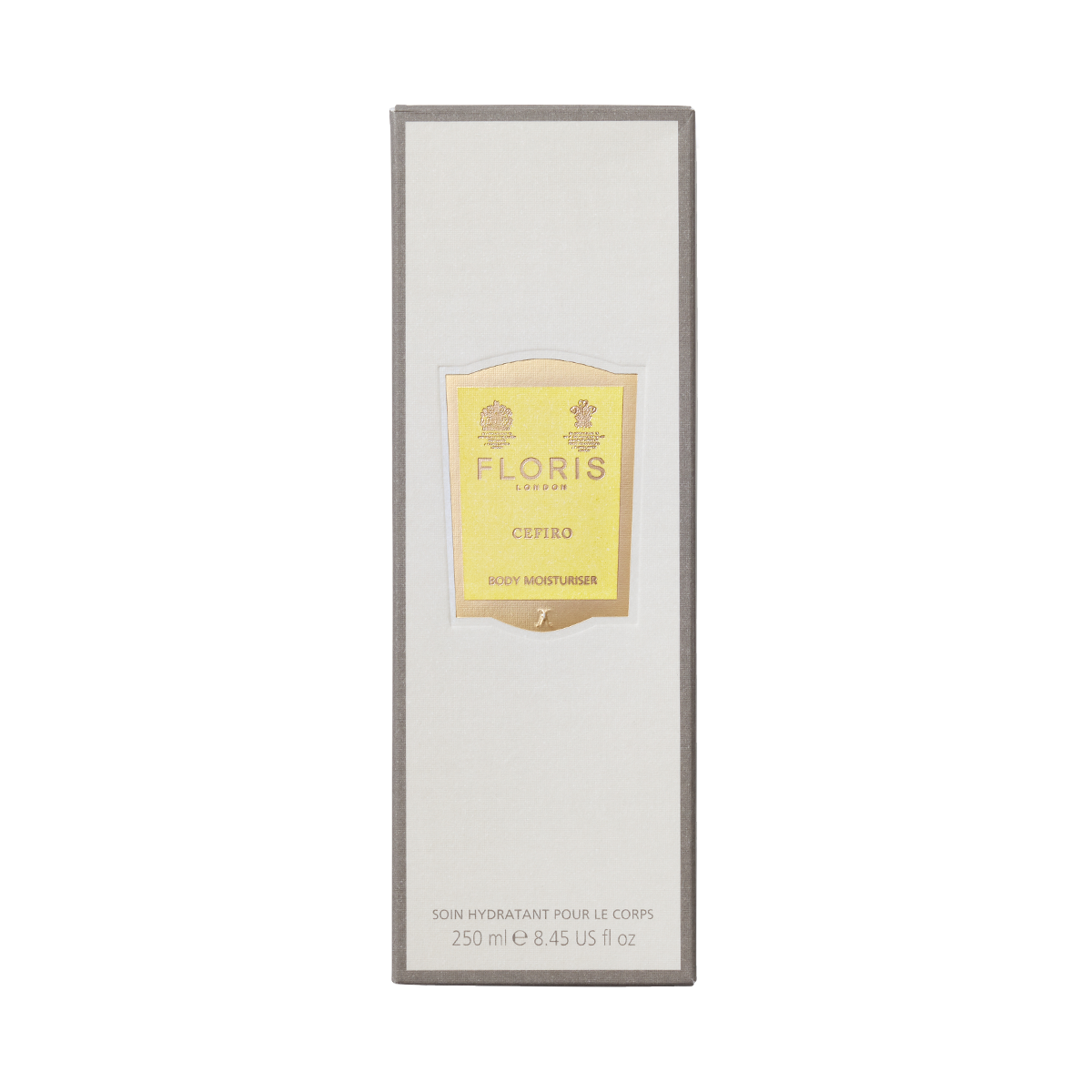 A 250 ml rectangular box of Floris London Cefiro - Enriched Body Moisturiser, luxuriously scented with Cefiro and enriched with vitamin E.