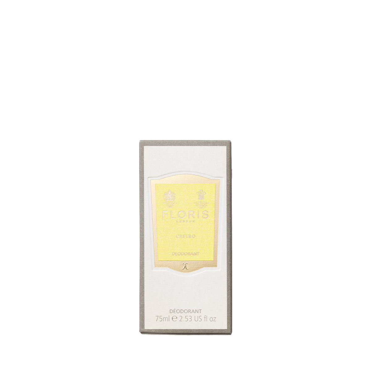 A box of Floris London Cefiro - Deodorant Stick, aluminium-free, 75 ml, shown upright on a white background—gentle for sensitive skin.
