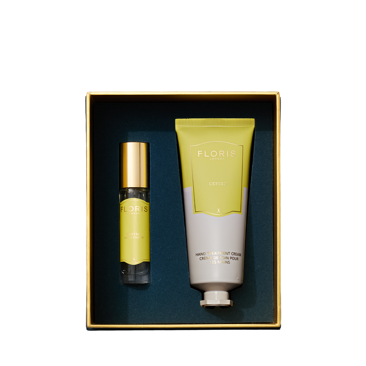 The Cefiro Duo by Floris London EU features hand treatment cream and a matching fragrance spray, elegantly boxed as the perfect gift set.