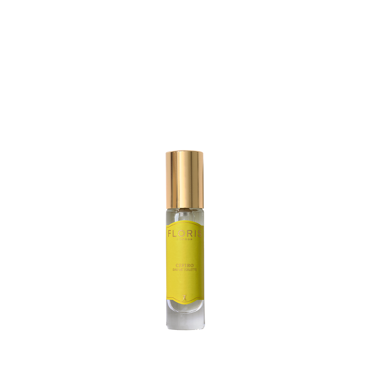 A small clear glass Cefiro Eau de Toilette by Floris London, with a yellow label, suggests a fresh unisex citrus scent against a plain white background.