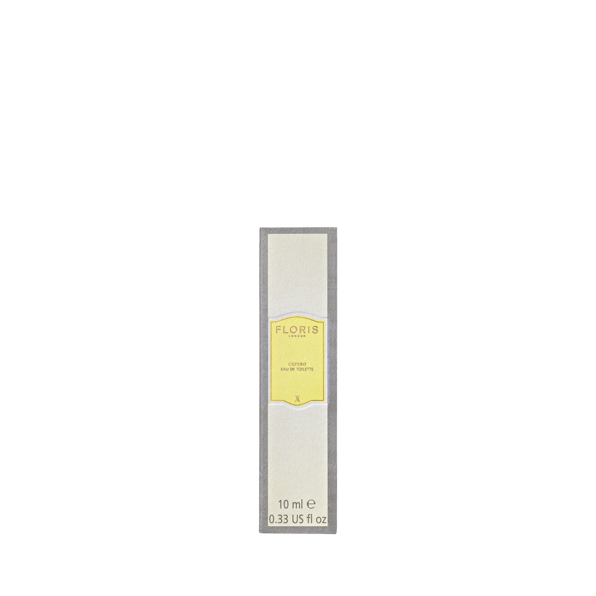 A rectangular 10 ml Floris London Cefiro Eau de Toilette box with a yellow label, unisex scent, shown against a plain white background.