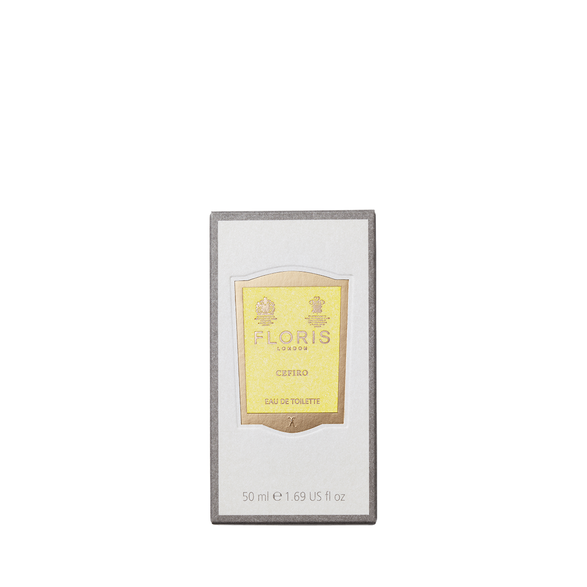 A 50 ml rectangular box of Floris London Cefiro - Eau de Toilette, a unisex citrus fragrance, with a yellow and gold label.