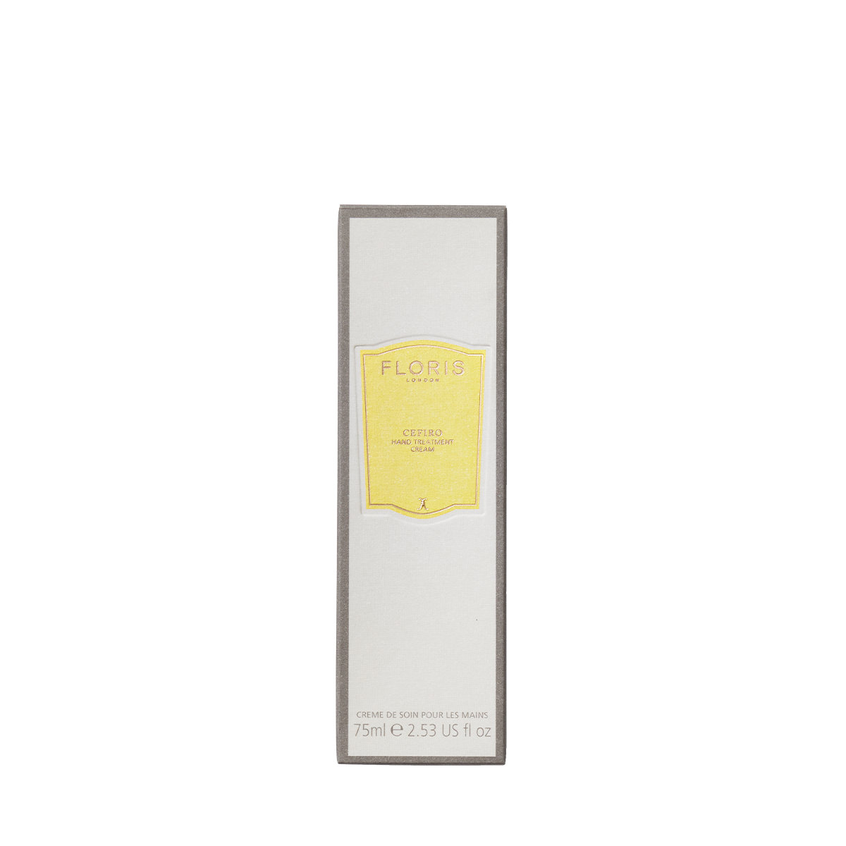 Floris London Cefiro - Hand Treatment Cream, 75ml, in a rectangular box with a yellow label—ideal hand lotion for dry hands.