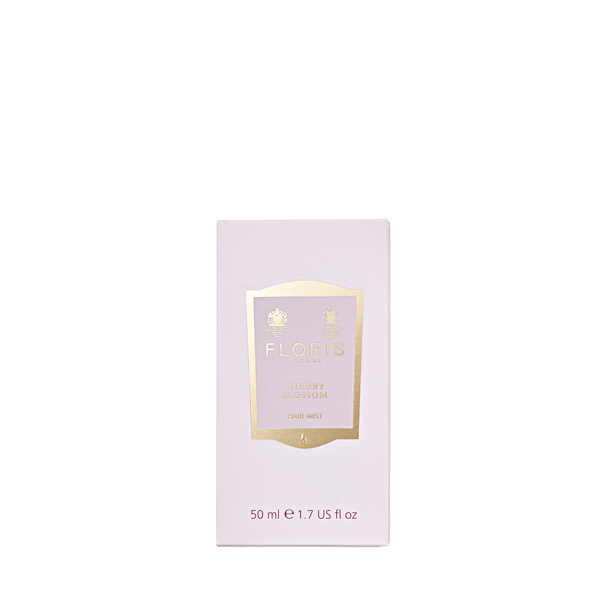 A light pink 50ml Floris London Cherry Blossom Hair Mist box with gold accents—ideal for lasting fragrance and a stylish touch.