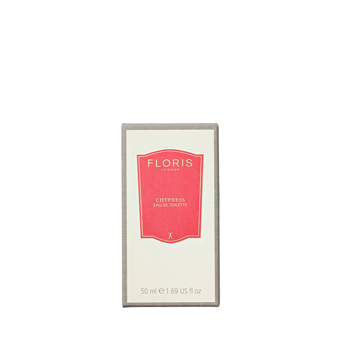 A rectangular box of Floris London Chypress - Eau de Toilette, 50 ml, with a red label—floral chypre notes stand out against a white background.