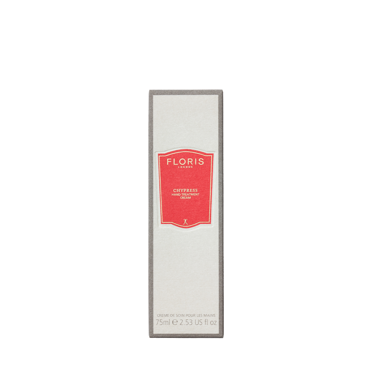 A 75ml Floris London Chypress - Hand Treatment Cream in a rectangular box with a red-on-gray label, photographed on a plain white background.