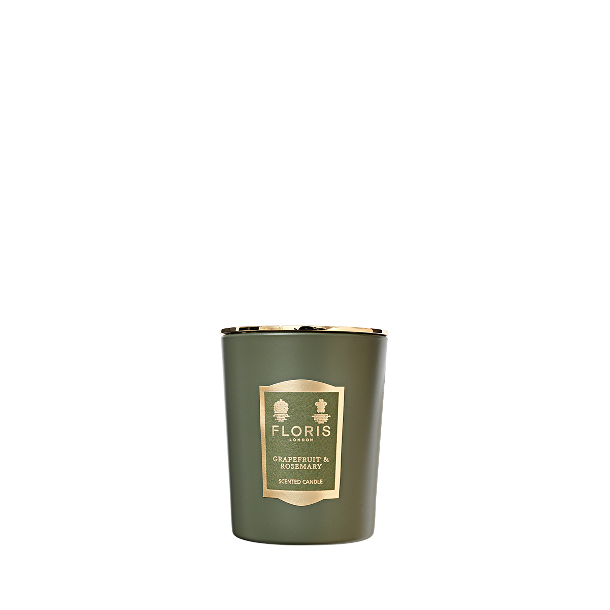 A green hand-poured Floris London Grapefruit & Rosemary Candle with a gold label is displayed against a plain white background.