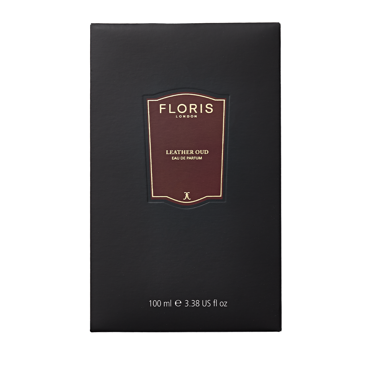 Floris London Leather Oud - Eau de Parfum, 100 ml, in a black box with brown and gold label, features rich oud oil notes.