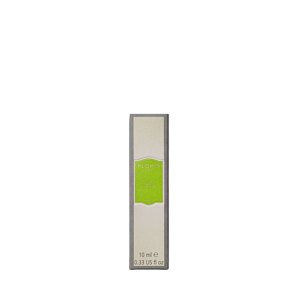 A small rectangular box of Floris London Limes Eau de Toilette, featuring a green label and 10 ml (0.33 US fl oz) of unisex perfume.