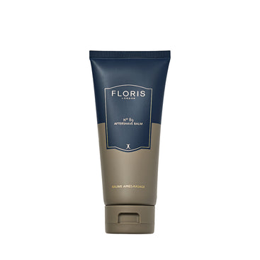 Floris London No. 89 Aftershave Balm, inspired by a classic English fragrance, stands upright in navy and olive green against a white background.