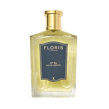 A rectangular glass bottle of Floris London No. 89 - Eau de Toilette, featuring a gold cap and blue front label.