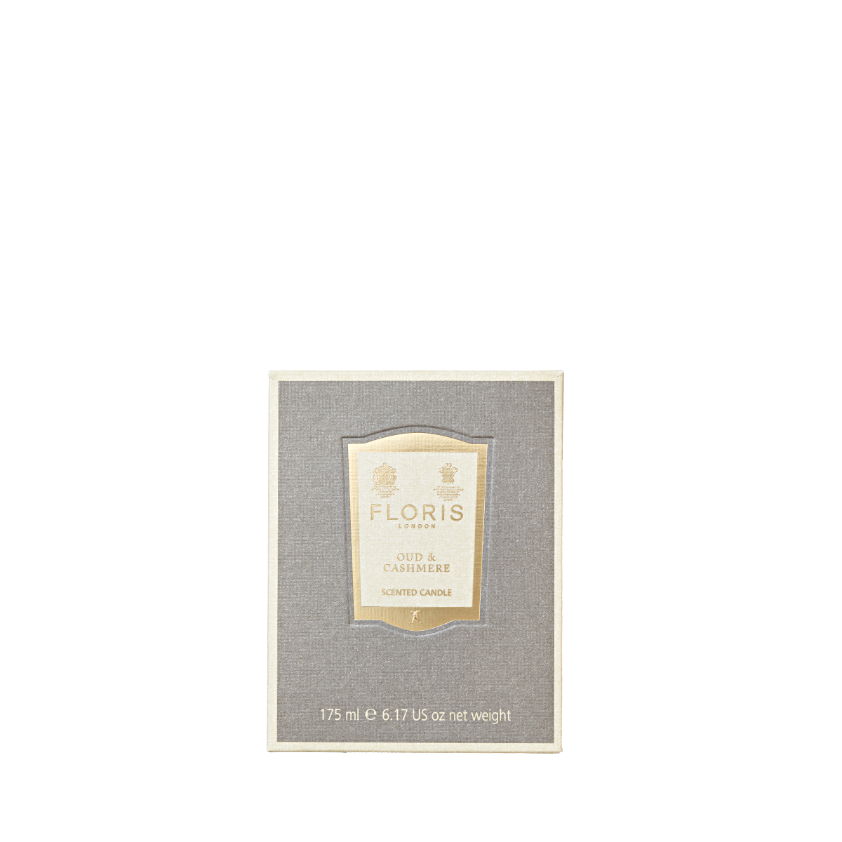 The Floris London Oud & Cashmere Candle comes in a rectangular box with a beige and gold label and contains 175 ml (6.17 US oz) net weight.