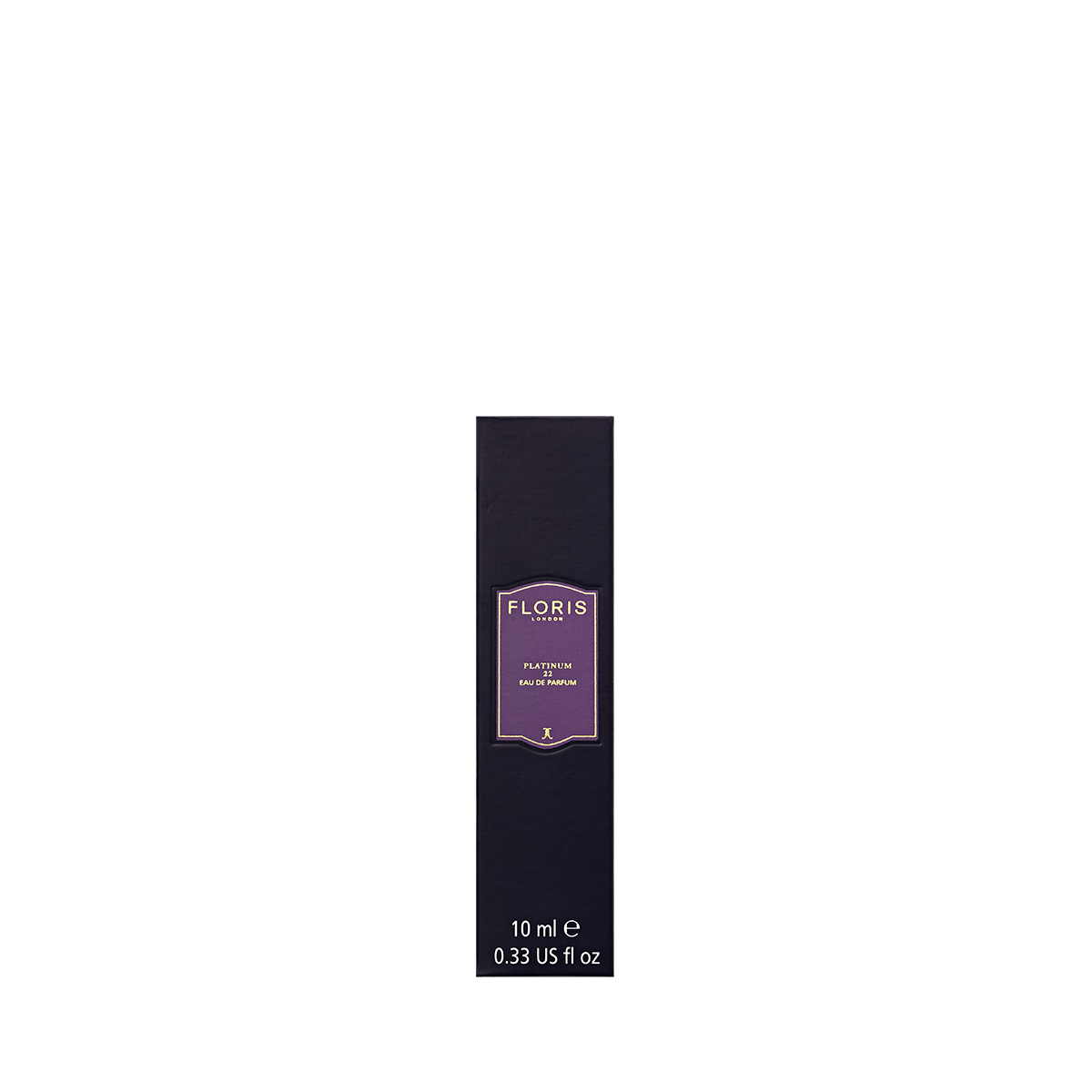 A rectangular, dark purple Floris London EU box labeled "Platinum 22 - Eau de Parfum" is centered against a plain white background.
