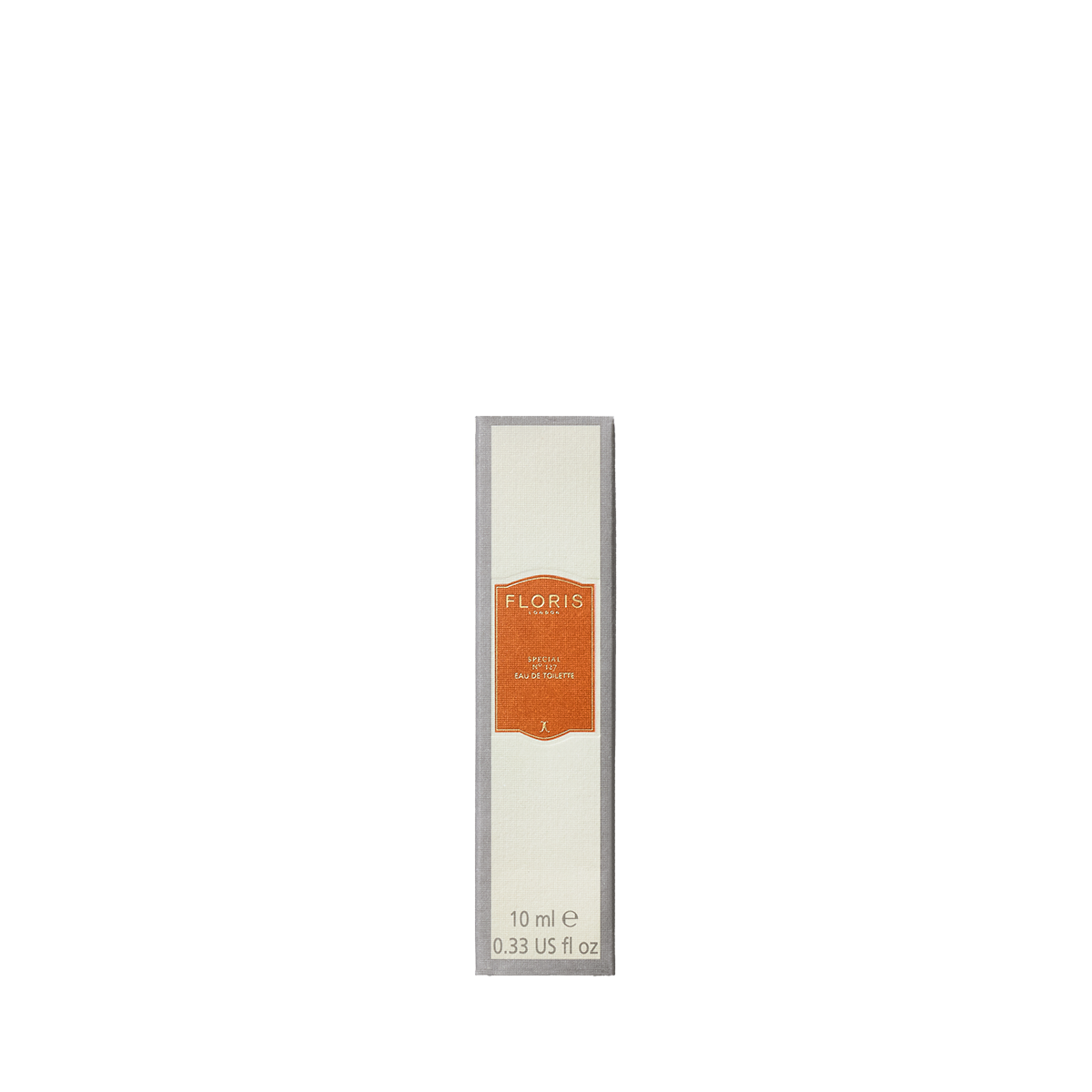 A rectangular 10 ml Floris London Special No. 127 Eau de Toilette box with a cream and orange label is pictured against a white background.