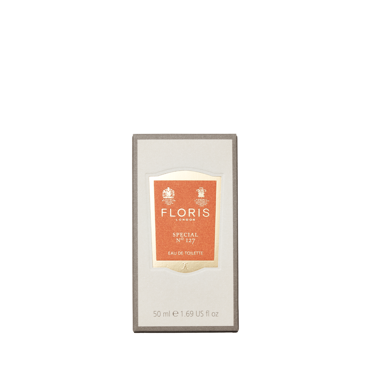 A rectangular box of Floris London Special No. 127 - Eau de Toilette, a citrus floral scent, featuring an orange and white label.