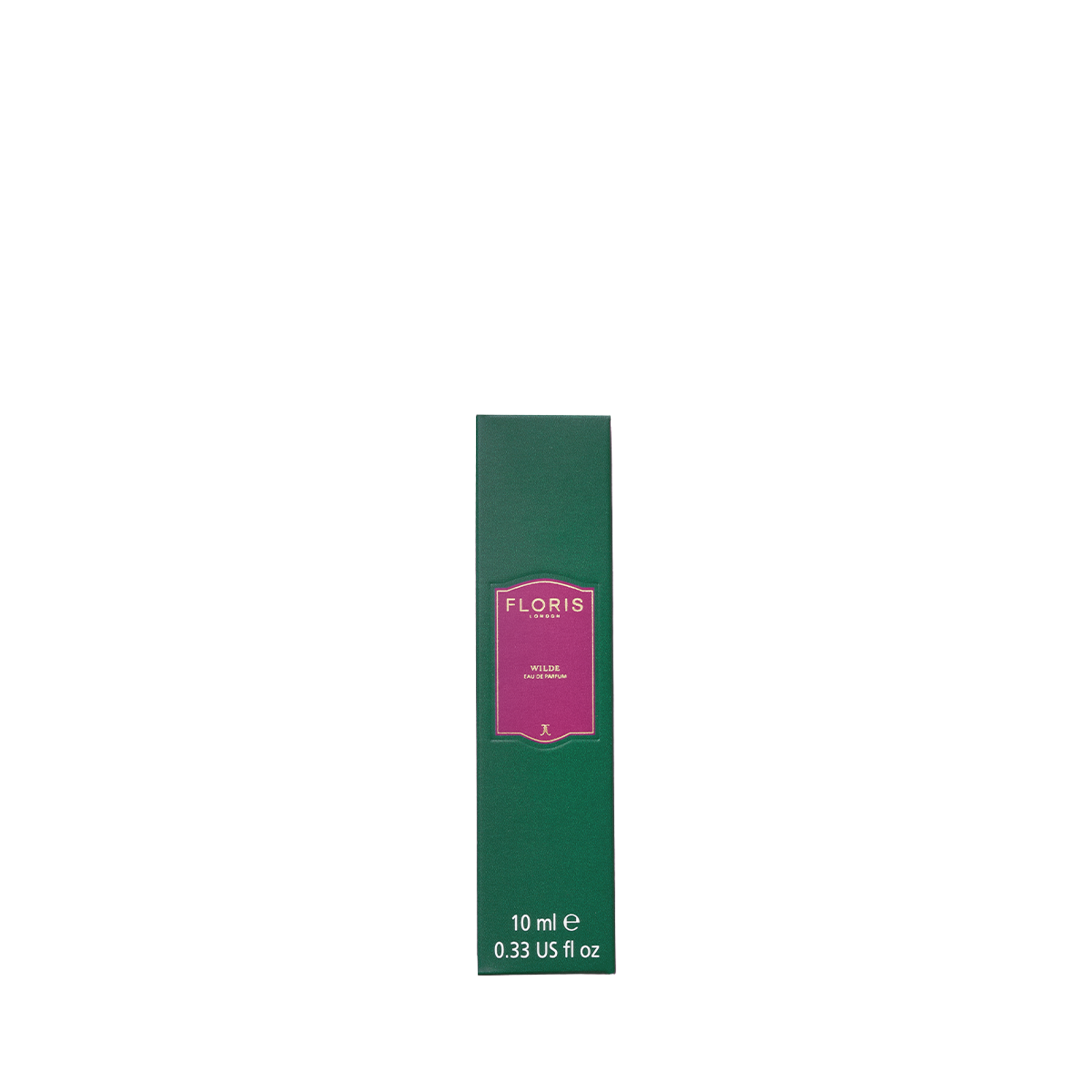 A green rectangular box with a pink Floris London EU label for Wilde Eau de Parfum, 10 ml (0.33 US fl oz), displayed against a white background.