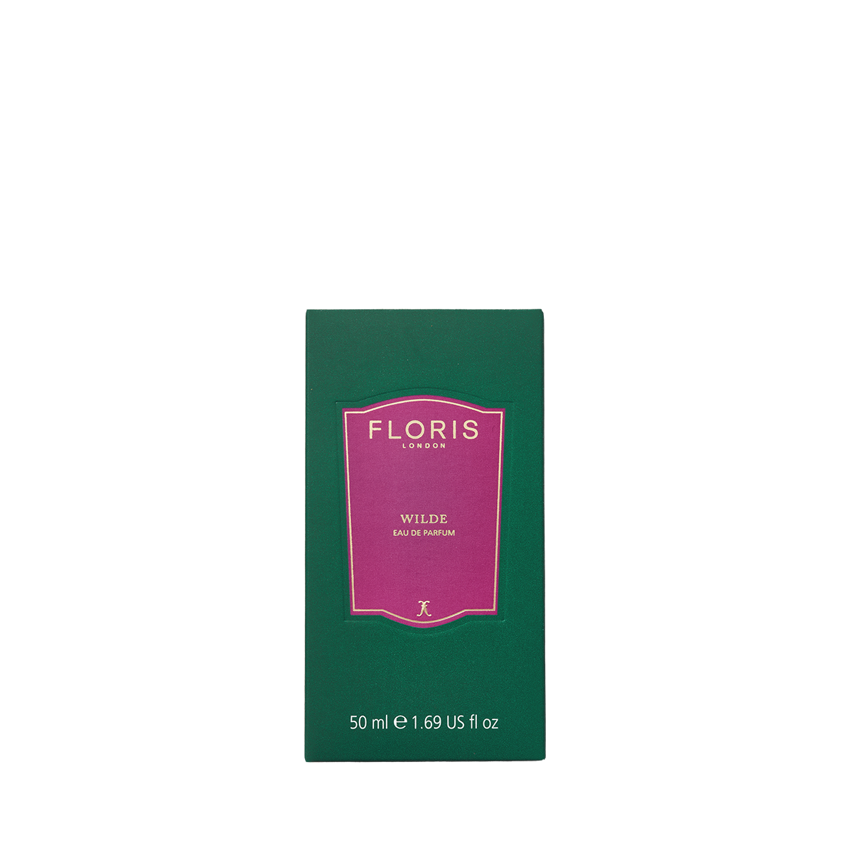 A green rectangular box of Floris London EU Wilde - Eau de Parfum, 50 ml, features a magenta label on the front with the product name.