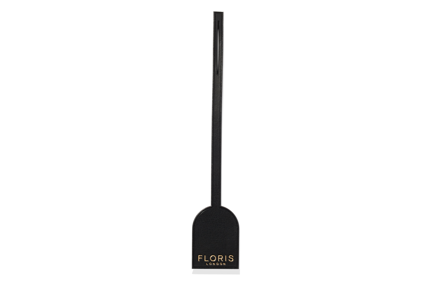 Black faux leather No.007 Travel Tag with gold Floris logo embossed