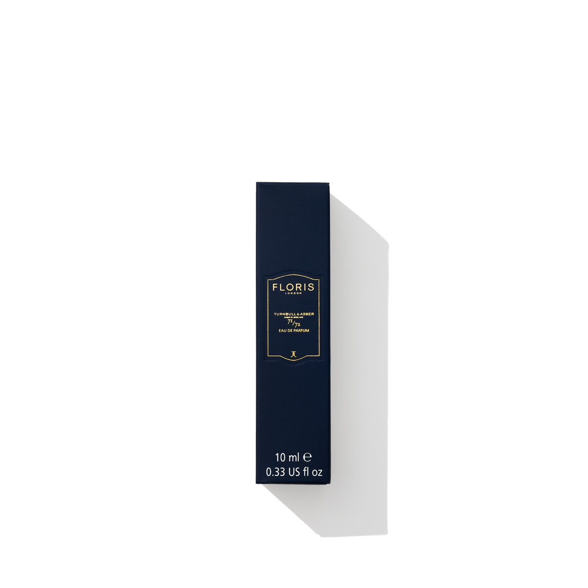 A black rectangular box with the "Floris London" text and logo, containing a 10 ml (0.33 US fl oz) bottle of 71/72 - Eau de Parfum, evoking the bespoke fashion essence of Jermyn Street.