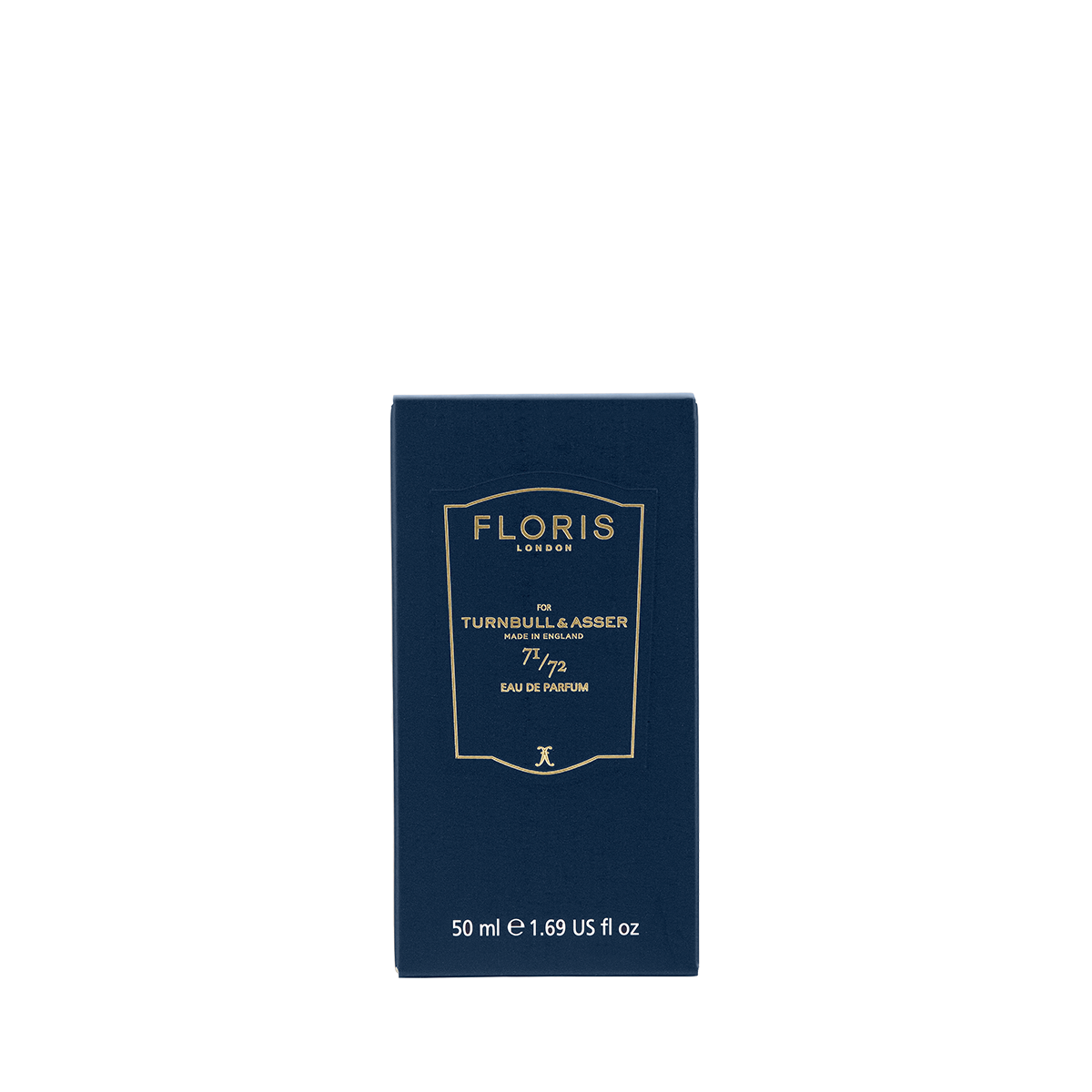 A navy blue 50 ml box of Floris London 71/72 Eau de Parfum, a woody aromatic scent, featuring gold and white text.
