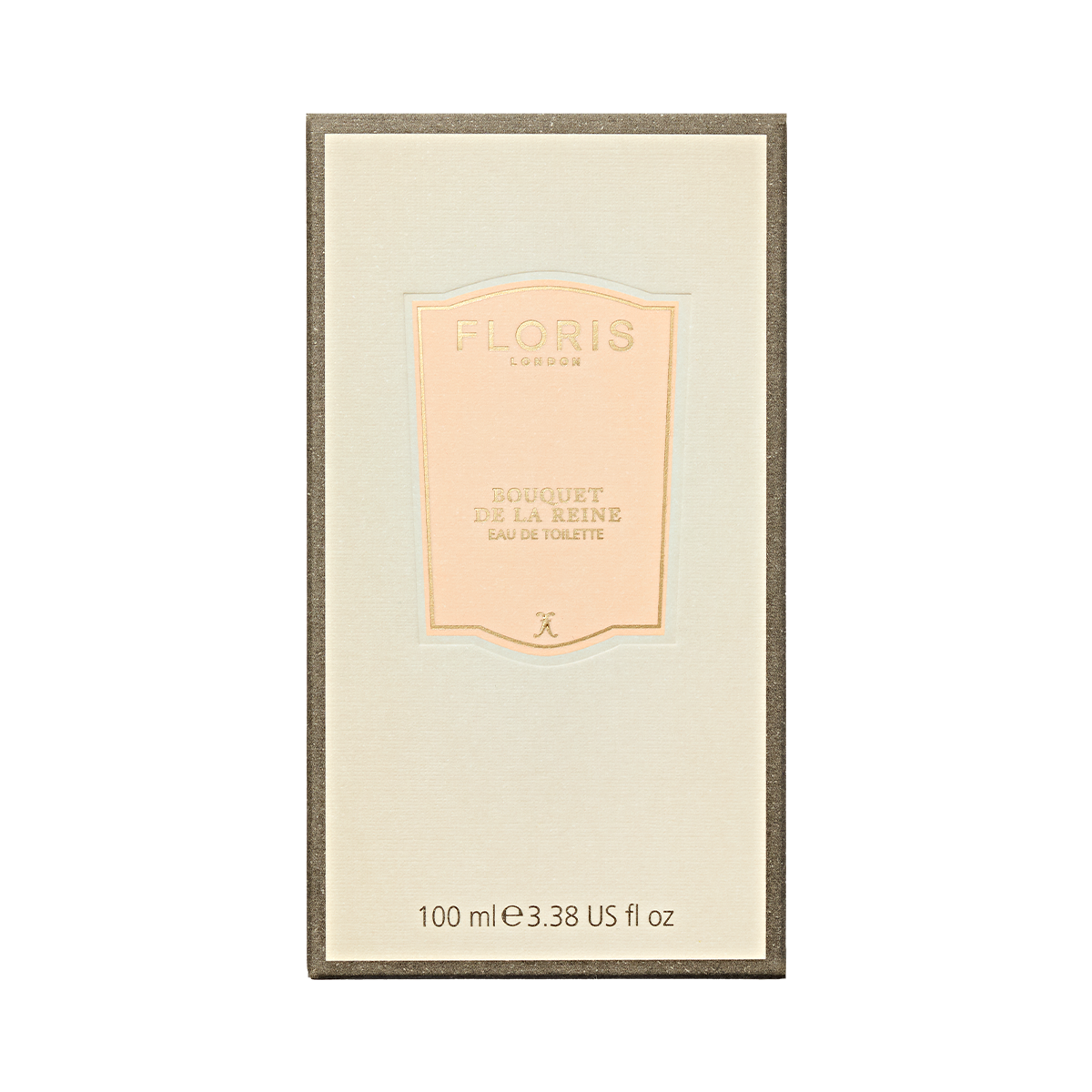 A rectangular box of Floris London Bouquet de La Reine Eau de Toilette, 100ml fruity floral perfume with a cream label and gold border, front view.
