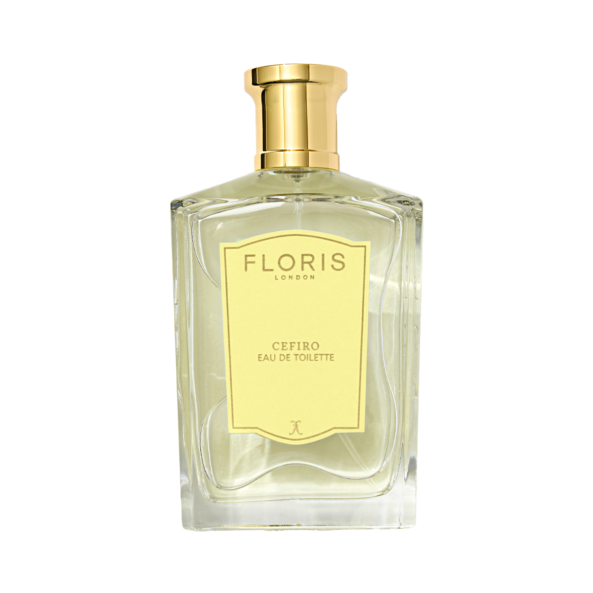 A clear glass bottle of Floris London Cefiro - Eau de Toilette, a fresh floral fragrance with woody and musky notes, stands against a plain background.