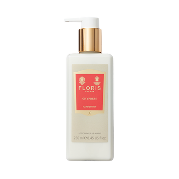 Floris London Chypress - Luxury Hand Lotion, 250 ml (8.45 fl oz), with gold pump and sweet almond oil to nourish dry skin.