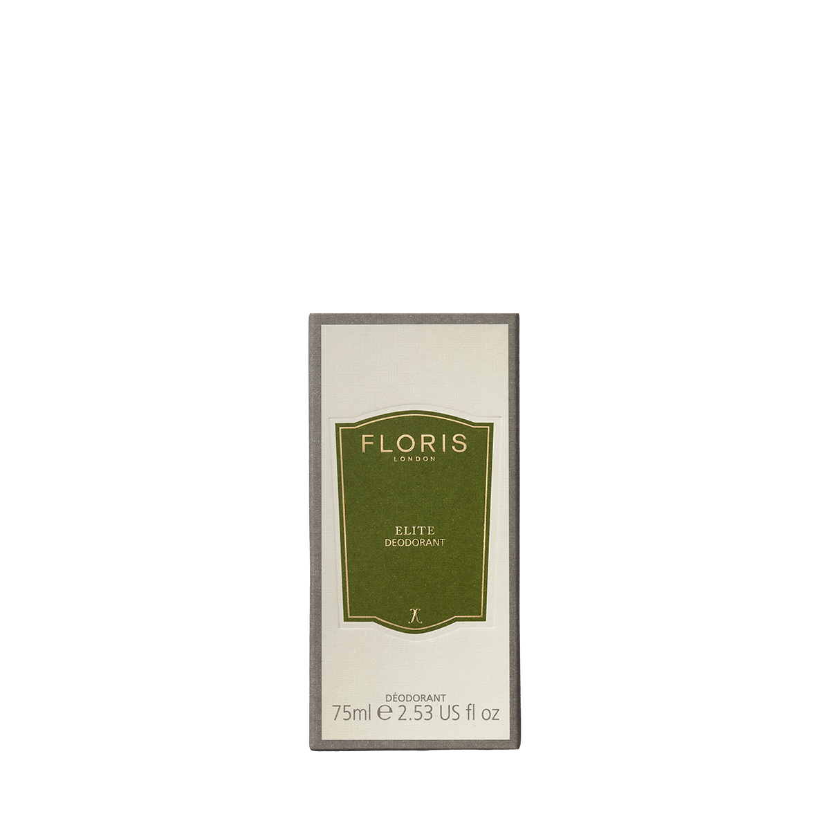 Rectangular box of Floris London EU Elite - Deodorant Stick, 75ml, featuring a green and white label on the front against a plain background.