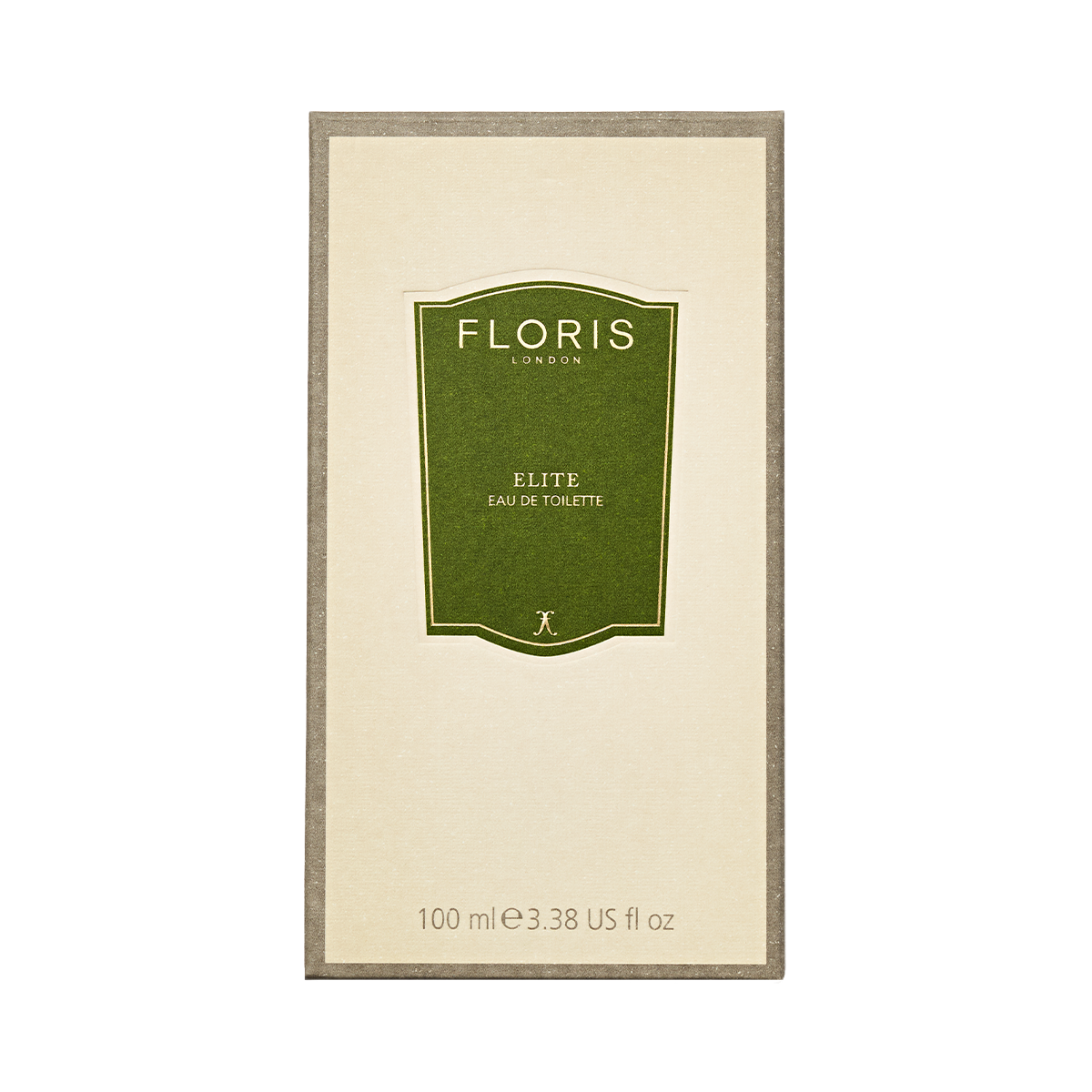 Floris London's Elite Eau de Toilette, 100 ml, comes in a beige box with a green label and embodies woody notes.