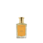 A clear glass bottle of Floris London Golden Amber - Eau de Parfum, with a gold cap and orange label, is set against a plain white background.