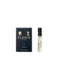 A 2ml sample vial of Floris London JF - Eau de Toilette, a signature men’s citrus woody scent, lies beside its navy blue and gold box.