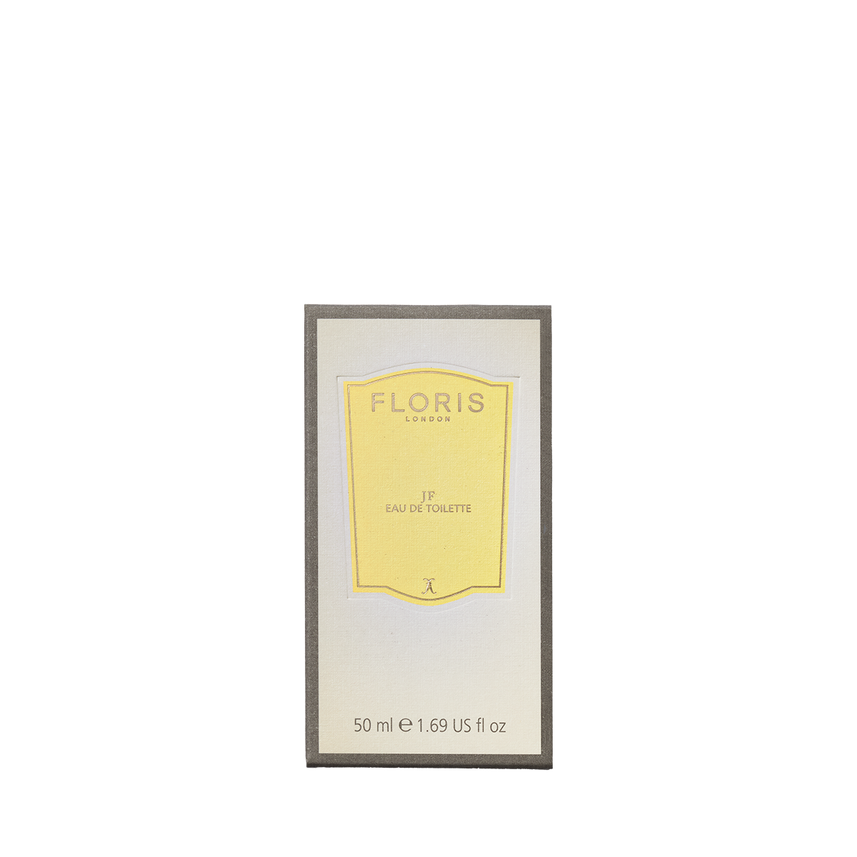 A 50ml box of Floris London JF - Eau de Toilette, a citrus woody men's fragrance, featuring a yellow label and minimalist packaging on white.