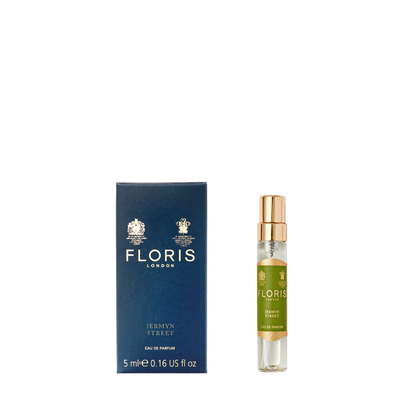 A 5 ml bottle of Floris London Jermyn Street - Eau de Parfum and its blue box are displayed on a white background.
