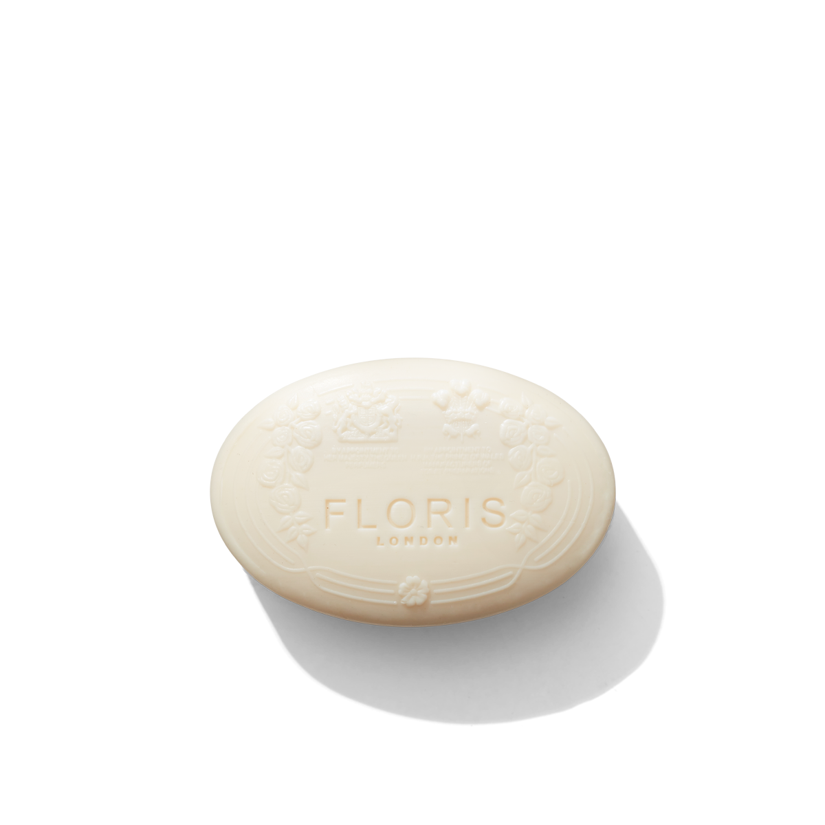 Lily Soap bar oval white unwrapped and embossed with Floris stamp