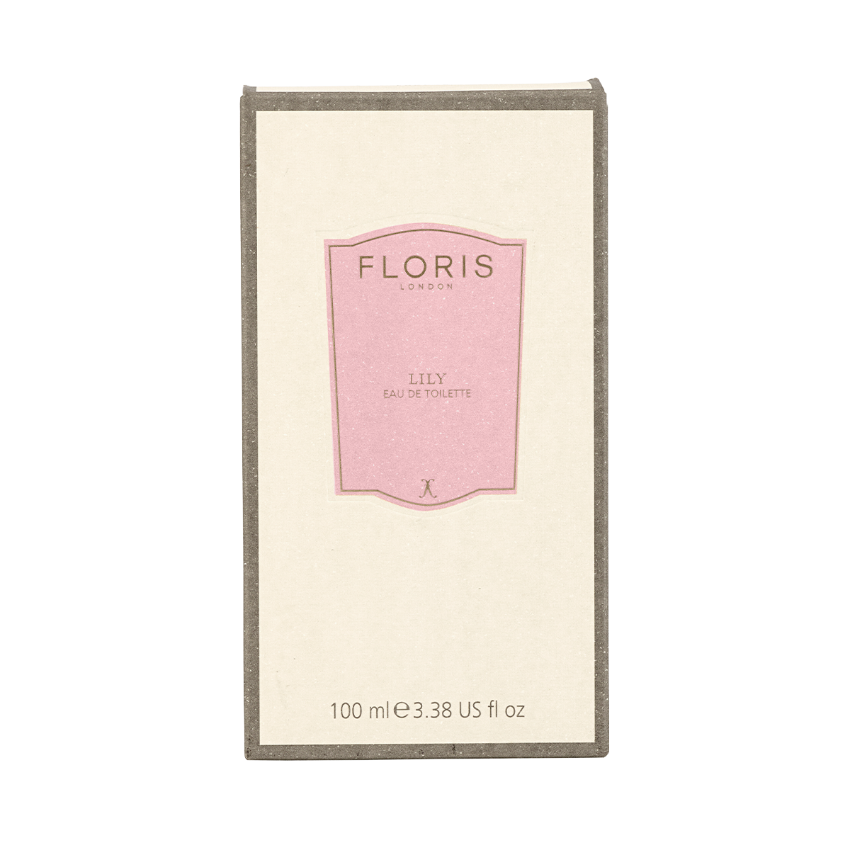 Rectangular box of Floris London EU Lily - Eau de Toilette, a lily of the valley scent, with a pink label on cream background, 100 ml.
