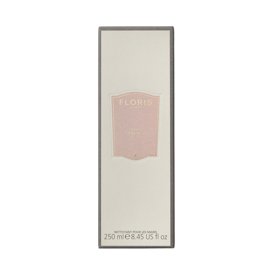 A rectangular cream and grey Floris London EU Lily Luxury Hand Wash box with floral scent, brand label centered, and 250 ml (8.45 US fl oz) at the bottom.