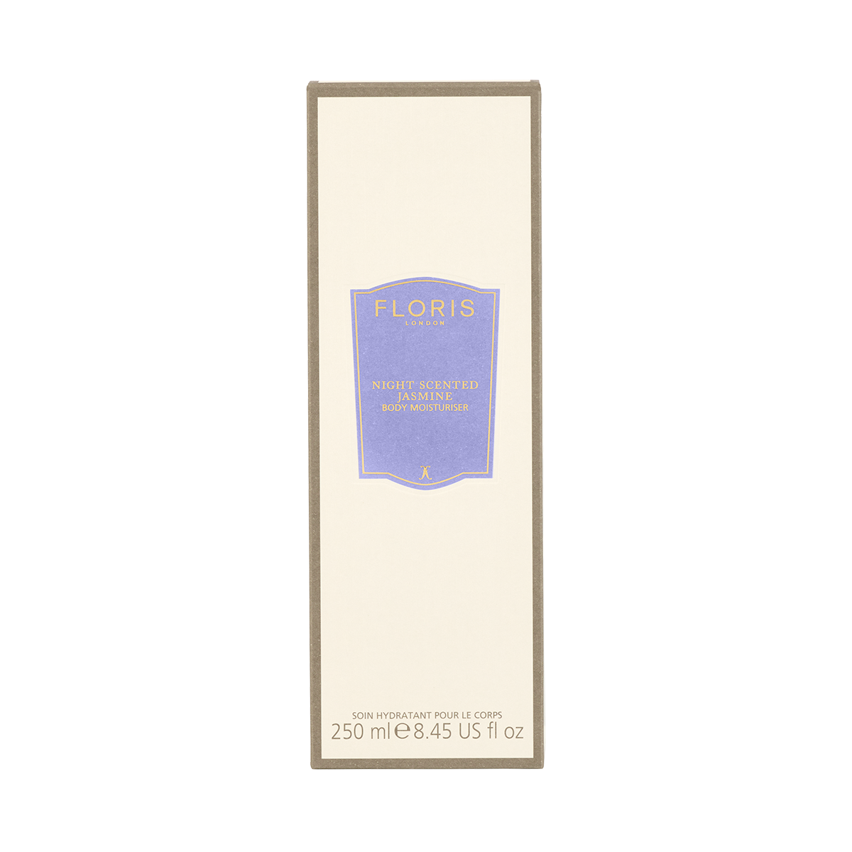 A 250 ml Floris London Night Scented Jasmine - Enriched Body Moisturiser with a lilac label, offering luxurious jasmine-infused hydration.