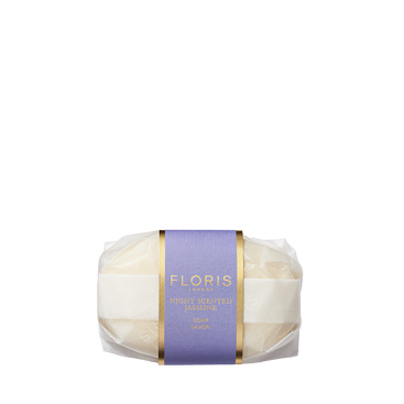 The Floris London EU Night Scented Jasmine Soap, wrapped in a purple and gold label, is shown against a plain white background.
