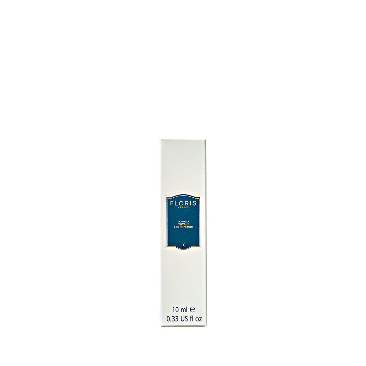 A white Floris London box with a blue label holds a 10ml Neroli Voyage Eau de Parfum, a citrus marine fragrance, on a plain white background.