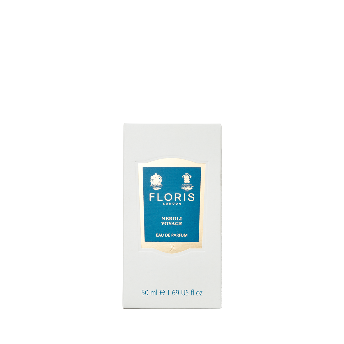 A white box of Floris London Neroli Voyage - Eau de Parfum, 50 ml, features a blue and gold label on the front; it’s a citrus marine fragrance.