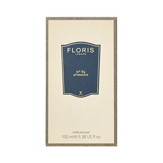 A rectangular Floris London No. 89 - Aftershave box with a blue and gold label, featuring this classic English cologne, 100 ml.