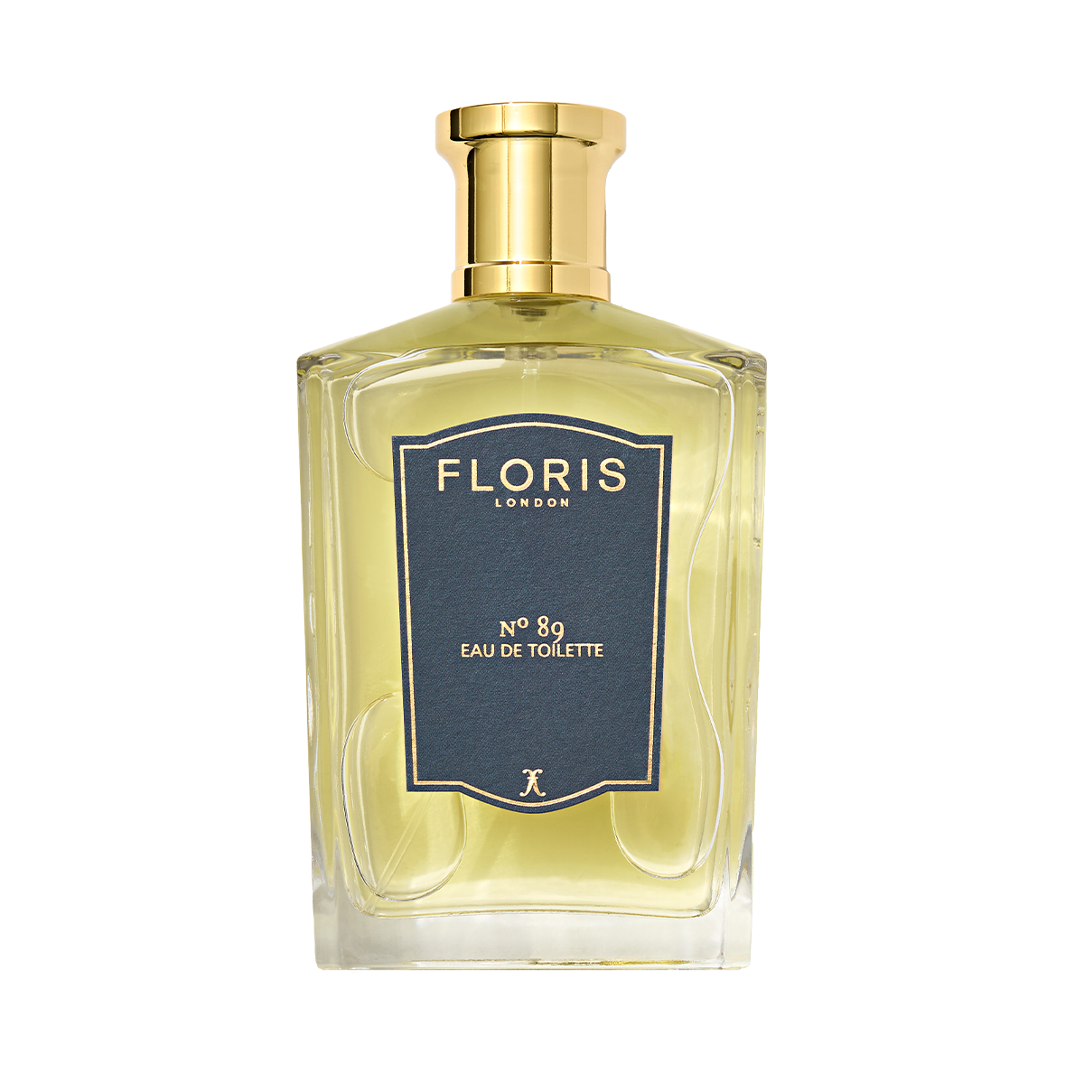 A square glass bottle of No. 89 - Eau de Toilette by Floris London, featuring a navy label and gold cap.