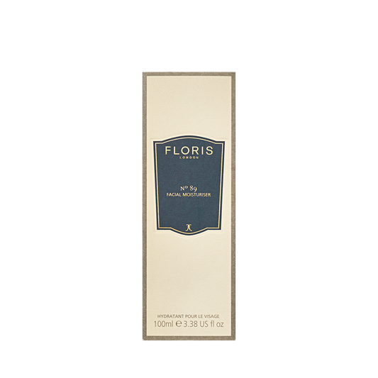 Floris London No. 89 - Moisturiser features a lightweight formula with the No. 89 scent, presented in a beige and navy box, 100ml.