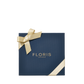 A square navy blue gift box with a gold ribbon and "Floris London EU" in gold—featuring Perfumer's Trilogy: For Her—set on a white background.