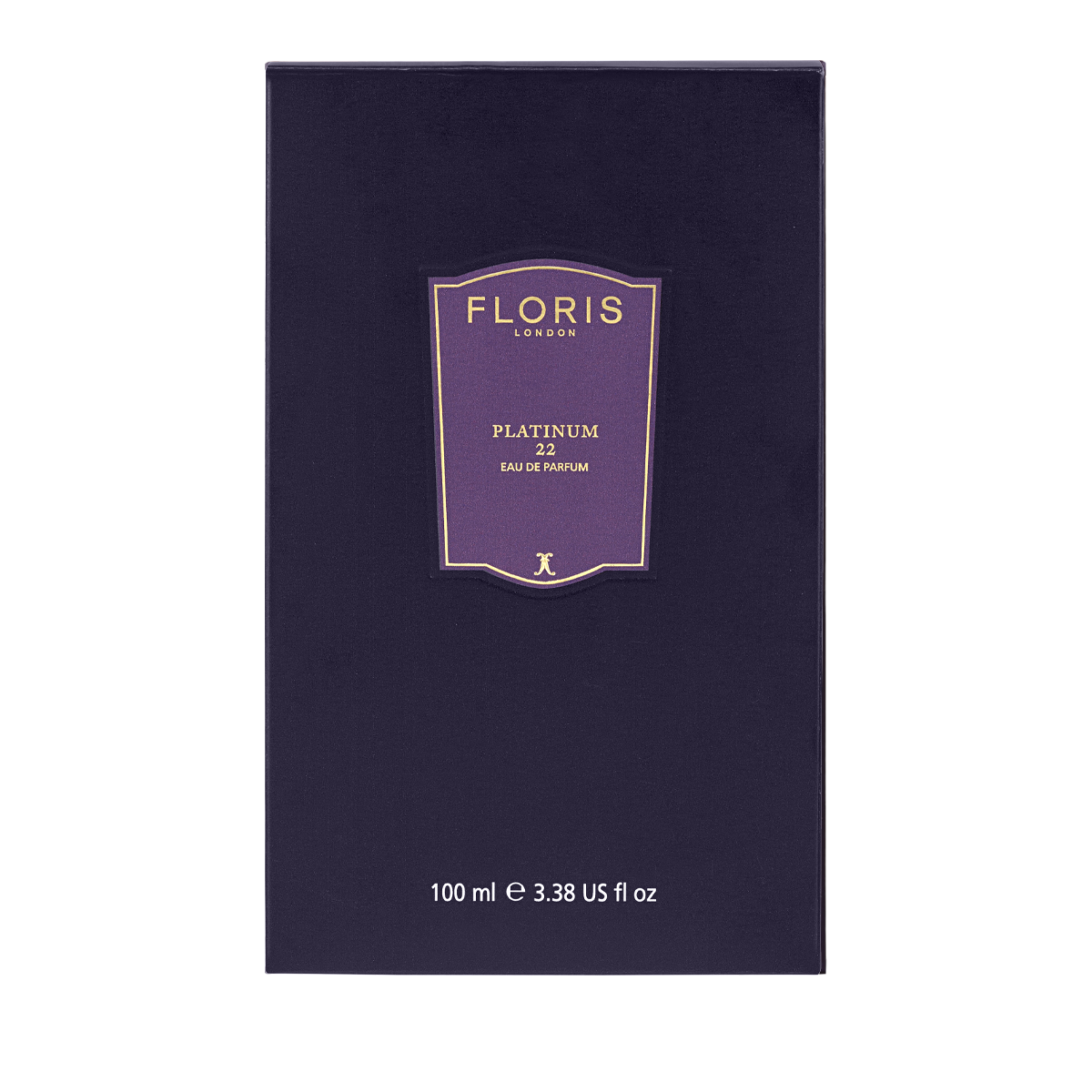 A dark purple box of Floris London EU Platinum 22 - Eau de Parfum with a gold and purple front label.