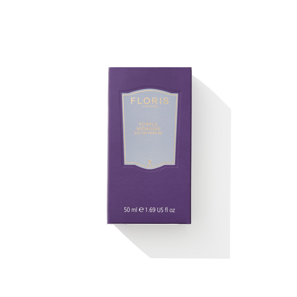 Purple Mémoire fragrance box by Floris London with a white and gold label, 50 ml/1.69 US fl oz, Eau de Parfum.