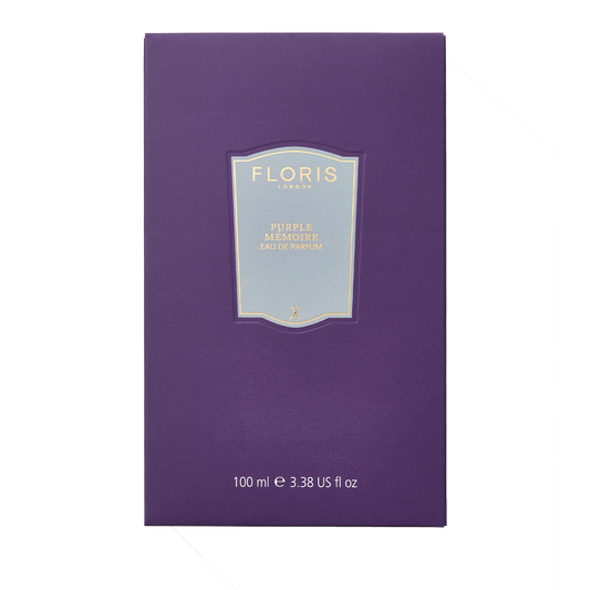 Discover English charm with Floris London UK's Purple Mémoire Eau de Parfum, 100 ml, in an elegant purple box.