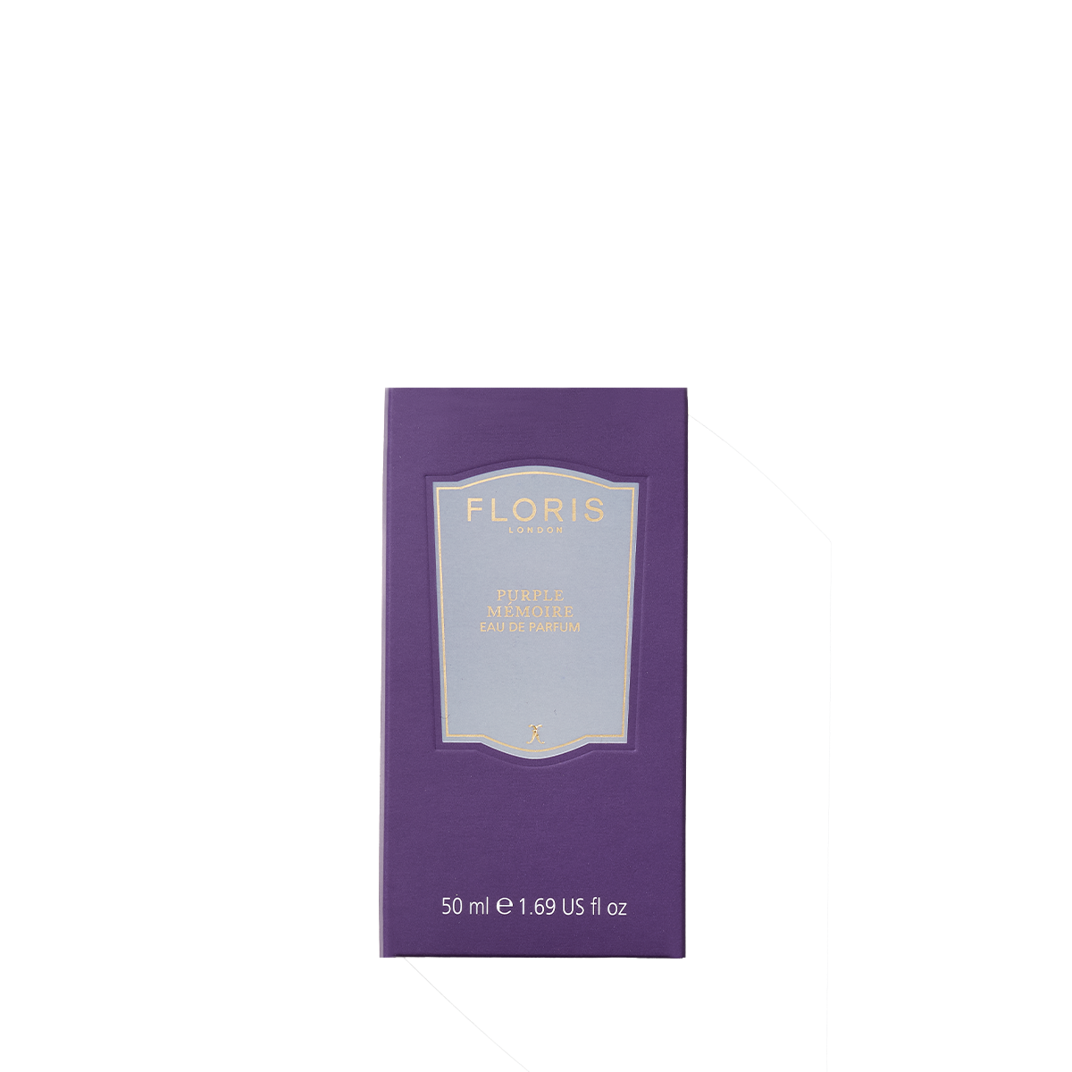 A 50ml box of Floris London Purple Mémoire Eau de Parfum, an English floral scent with a purple background and gold-blue label details.